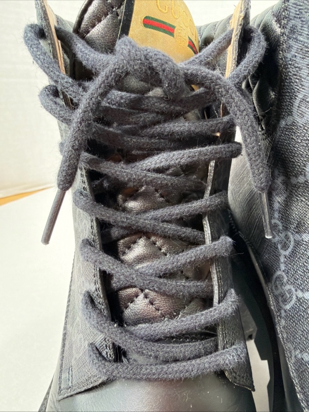 Gucci APOLLO CALFSKIN GG SUPREME NAPPA SAMOA QUILTED LACE UP ANKLE BOOTS 36.5 - Picture 16 of 16